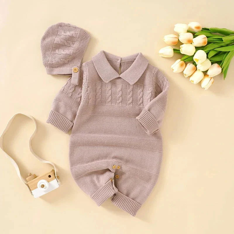Macacão Romper Infantil Tricot Bege Lenogue