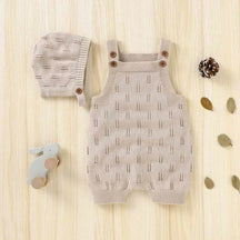 Macacão Romper Infantil Tricot com Gorro Bege Lenogue