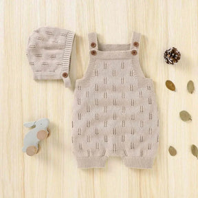 Macacão Romper Infantil Tricot com Gorro Bege Lenogue