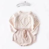 Macacão Romper Infantil Tricot Coração Rosa Lenogue