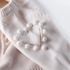 Macacão Romper Infantil Tricot Coração Rosa Lenogue