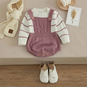 Macacão Romper Infantil Tricot Listrado Lenogue