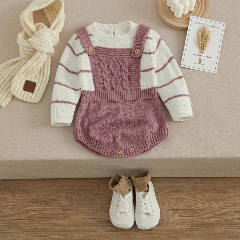 Macacão Romper Infantil Tricot Listrado Lenogue