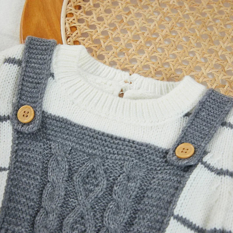 Macacão Romper Infantil Tricot Listrado Lenogue