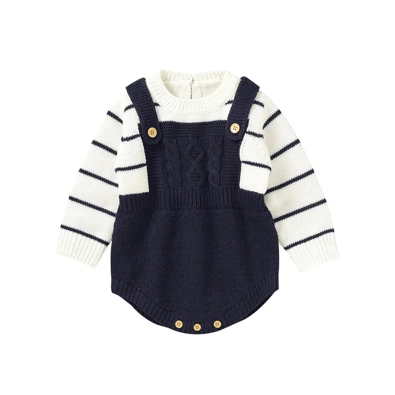 Macacão Romper Infantil Tricot Listrado Lenogue