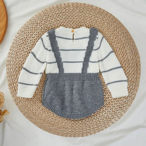 Macacão Romper Infantil Tricot Listrado Lenogue