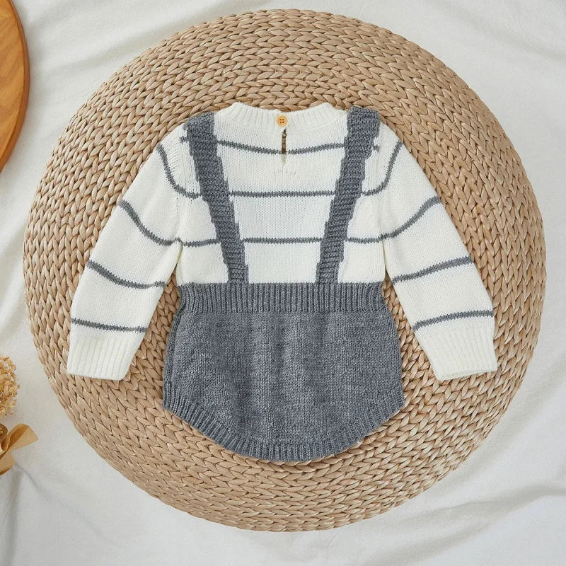 Macacão Romper Infantil Tricot Listrado Lenogue
