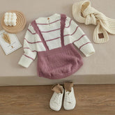 Macacão Romper Infantil Tricot Listrado Lenogue