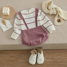 Macacão Romper Infantil Tricot Listrado Lenogue