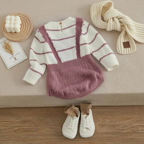 Macacão Romper Infantil Tricot Listrado Lenogue