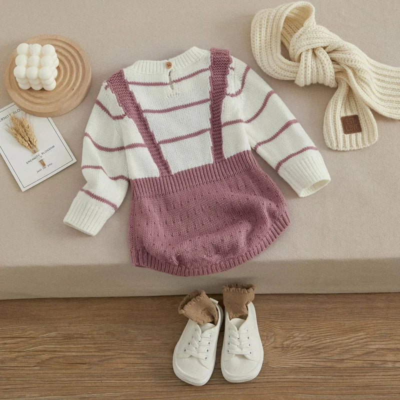 Macacão Romper Infantil Tricot Listrado Lenogue
