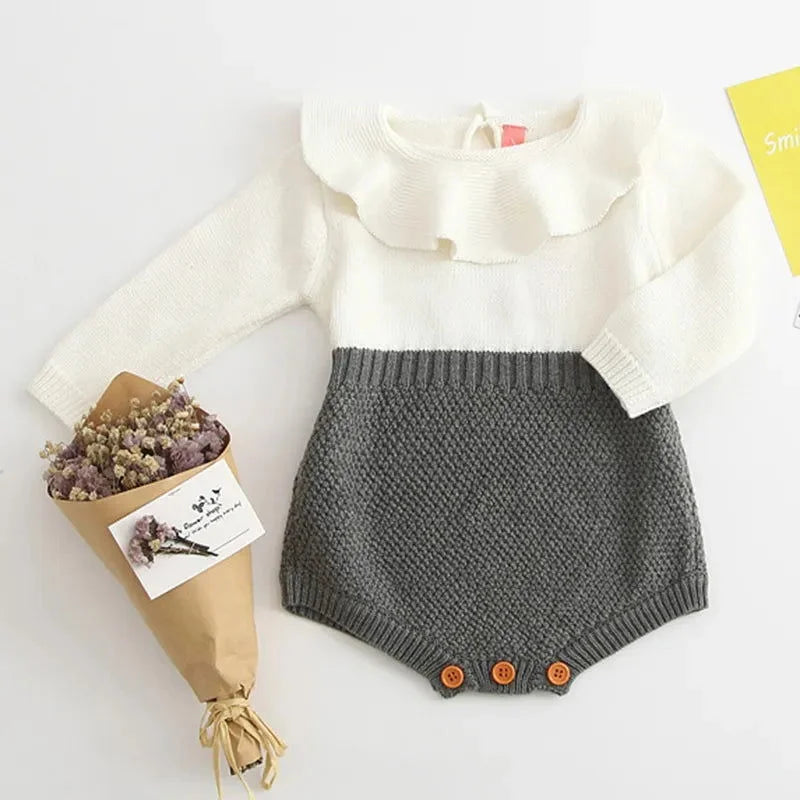 Macacão Romper Infantil Tricot Preto e Bege Lenogue