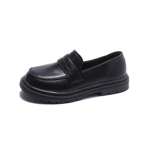 Sapato Infantil de Couro Preto com Bico Redondo Casual Lenogue